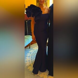 Jovani one shoulder Mermaid Gown. 63994. Dark Blue Size 6. Worn once.